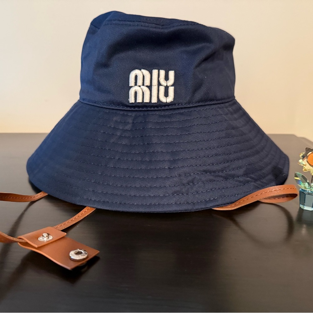 Miu Miu Dark Blue Hat with Brown Strap